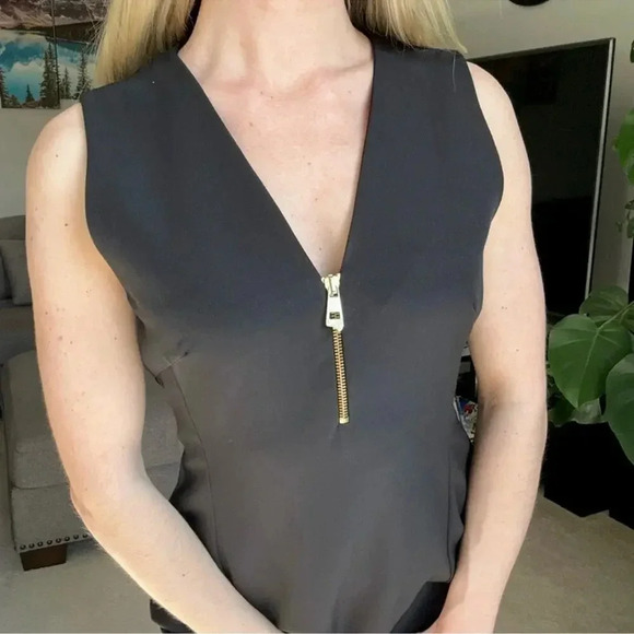 Versace Collection Black Front Zip V Neck Dress Size 12 - Picture 4 of 10